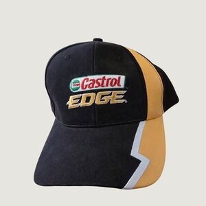 Castrol EDGE Racing Hat Mens Black Gold Embroidered Cotton Baseball Cap